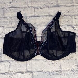 Elomi Matilda Plunge Underwire Bra with J Hook Navy Blue Size 44H EL 8900UNN